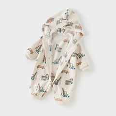 Dave&Bella Baby Girls/Boys Playful Print Fleece One-piece Hooded Crawl Suit Romper