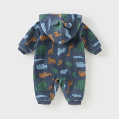 Dave&Bella Baby Girls/Boys Playful Print Fleece One-piece Hooded Crawl Suit Romper