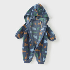 Dave&Bella Baby Girls/Boys Playful Print Fleece One-piece Hooded Crawl Suit Romper