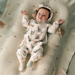 Dave&Bella Baby Girls/Boys Playful Print Fleece One-piece Hooded Crawl Suit Romper