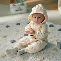 Dave&Bella Baby Girls/Boys Playful Print Fleece One-piece Hooded Crawl Suit Romper