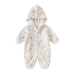 Dave&Bella Baby Girls/Boys Playful Print Fleece One-piece Hooded Crawl Suit Romper