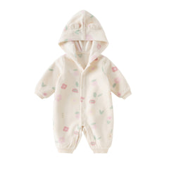 Dave&Bella Baby Girls/Boys Playful Print Fleece One-piece Hooded Crawl Suit Romper