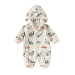 Dave&Bella Baby Girls/Boys Playful Print Fleece One-piece Hooded Crawl Suit Romper
