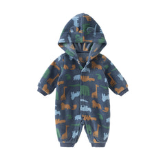 Dave&Bella Baby Girls/Boys Playful Print Fleece One-piece Hooded Crawl Suit Romper