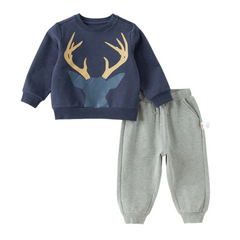 Dave&Bella Toddler Boys Winter Navy Blue Breathable Cotton Pants Suits Sets