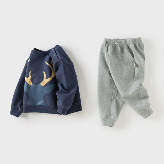 Dave&Bella Toddler Boys Winter Navy Blue Breathable Cotton Pants Suits Sets