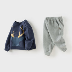 Dave&Bella Toddler Boys Winter Navy Blue Breathable Cotton Pants Suits Sets