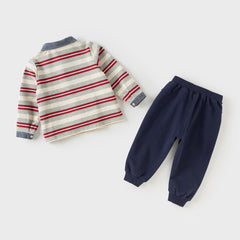 Dave&Bella Toddler Boys Playful Red White Striped Two-piece Pants Suits