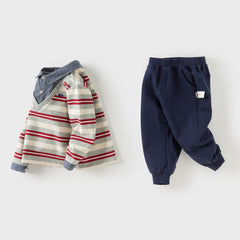 Dave&Bella Toddler Boys Playful Red White Striped Two-piece Pants Suits