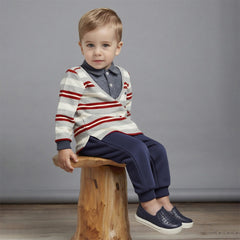 Dave&Bella Toddler Boys Playful Red White Striped Two-piece Pants Suits