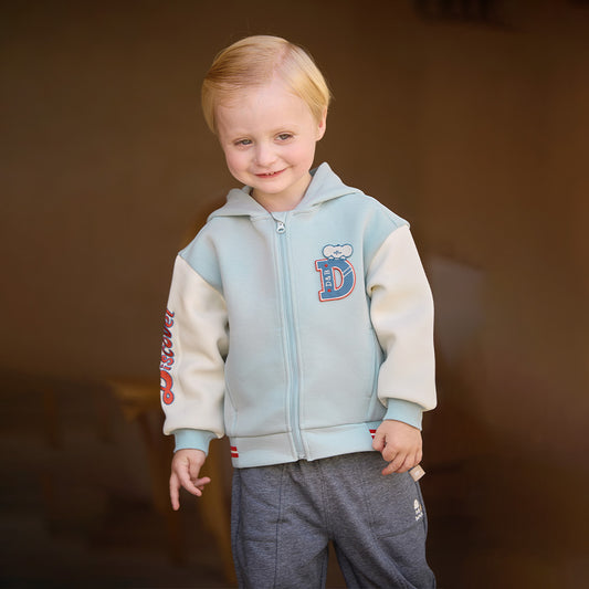 Dave&Bella Toddler Boys/Girls Blue/Pink Letter embroidery Outwear Hooded Coats