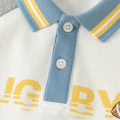 Dave&Bella Toddler Boys White Cute Print Polo Collar Casual Comfortable Polos