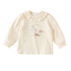 Dave&Bella Toddler Girls Beige/Purple Doll Collar Cute Print Cozy T-shirts