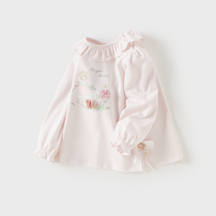 Dave&Bella Toddler Girls Beige/Purple Doll Collar Cute Print Cozy T-shirts