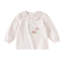 Dave&Bella Toddler Girls Beige/Purple Doll Collar Cute Print Cozy T-shirts