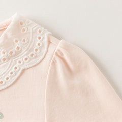 Dave&Bella Toddler Girls Pink/Beige Doll Collar Sweet Cozy Comfortable Cotton T-shirts