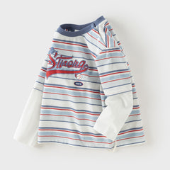 Dave&Bella Toddler Boys Red Blue Striped Cozy Cotton Casual T-shirts