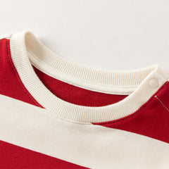 Dave&Bella Toddler Boys Red White Striped Cute Embroidery Daily Comfortable Sweatshirts