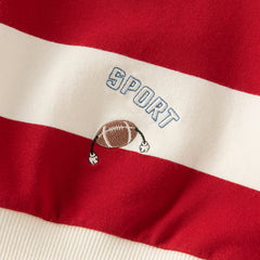 Dave&Bella Toddler Boys Red White Striped Cute Embroidery Daily Comfortable Sweatshirts
