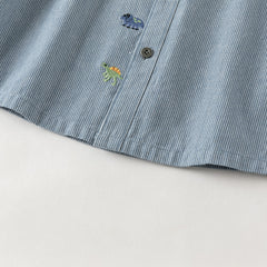 Dave&Bella Toddler Boys Blue White Striped Dinosaur Embroidery Soft Cotton Shirts