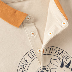 Dave&Bella Toddler Boys Apricot Polo Collar Dinosaur Print Comfortable Polos
