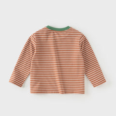Dave&Bella Toddler Boys Navy/Brown Striped Cotton Casual Long Sleeve T-shirt