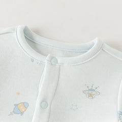 Dave&Bella Baby Girls/Boys Beige/Blue Cute Print Long Sleeve Breathable Rompers