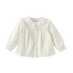 Dave&Bella Toddler Girls Beige Floral Print Cute Doll Collar Cotton Soft Shirts