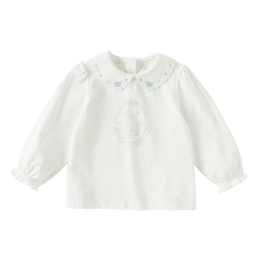 Dave&Bella Toddler Girls White/Yellow Doll Collar Cute Print Comfortable Casual T-shirts