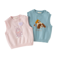 Dave&Bella Toddler Girls/Boys Pink/Blue Cute Rabbit/Dog Print Knitted Vests