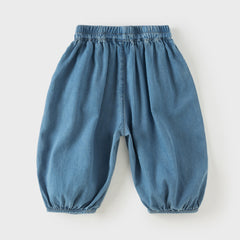 Dave&Bella Toddler Girls Denim Blue Classic Plain Drawstring Jeans