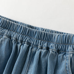 Dave&Bella Toddler Girls Denim Blue Classic Plain Drawstring Jeans
