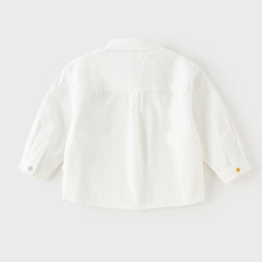 Dave&Bella Toddler Boys White Car Embroidery Cotton Soft Simple Style Shirts