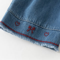 Dave&Bella Toddler Girls Denim Blue Straight Leg Sweet Embroidery Jeans