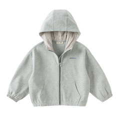 Dave&Bella Toddler Boys Gray Long-sleeved Hooded Outwear Single-layer Hooded Coats