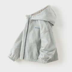 Dave&Bella Toddler Boys Gray Long-sleeved Hooded Outwear Single-layer Hooded Coats