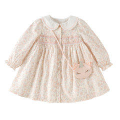 Dave&Bella Toddler Girls Floral Print Cozy Cotton A-line Birthday Dress (Wallet bag)