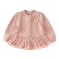 Dave&Bella Toddler Girls Pink Mesh Dress Style Cozy Cotton Round Collar Cardigans