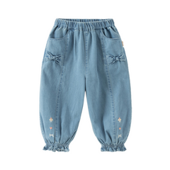 Dave&Bella Toddler Girls Denim Blue Cotton Comfortable Drawstring Jeans