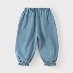 Dave&Bella Toddler Girls Denim Blue Cotton Comfortable Drawstring Jeans
