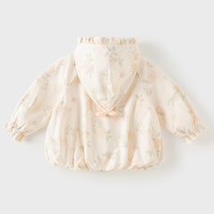 Dave&Bella Toddler Girls Beige Floral Hooded Waterproof Sweet Cute Cozy Jackets