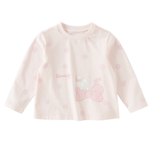 Dave&Bella Toddler Girls Pink Cute Sweet Rabbit Round Collar Cozy Cotton T-shirts