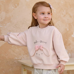 Dave&Bella Toddler Girls Pink Cute Rabbit Print Daily Round Collar Sweatshirts