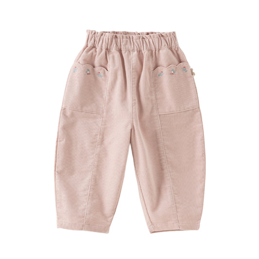Dave&Bella Toddler Girls Pink/Milky Coffee Cozy Cotton Casual Versatile Drawstring Pants