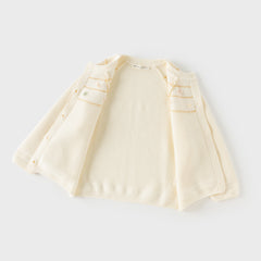 Dave&Bella Toddler Girls Beige/Navy Simple Versatile Round Collar Cardigans