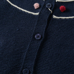 Dave&Bella Toddler Girls Beige/Navy Simple Versatile Round Collar Cardigans
