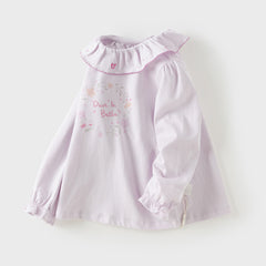 Dave&Bella Toddler Girls White/Purple Cute Doll Collar Cozy Cotton Print T-shirts