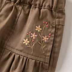 Dave&Bella Toddler Girls Purple/Brown Cozy Ruffle Floral Embroidery Wide Leg Pants