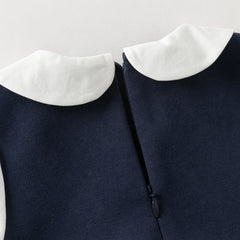 Dave&Bella Toddler Girls Navy Long Sleeve Cute Embroidery A-line Dress